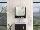 Jaspe Mirror Cabinet; Three Internal Shelves; One Open Shelf; Double Door Cabinet -Black