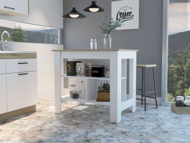 Cala Kitchen Island Antibacterial, Three Shelves, Four Legs -Light Oak / White