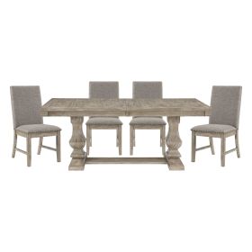 Traditional Style 5pc Dining Set Table with Extension Leaf and 4x Side Chairs Brownish Gray Finish Wooden Dining Kitchen Furniture