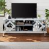 Mirrored TV Stand for 65+ inch TV,Sliver TV Console Table with Open Storage & 2 Storage Cabinets