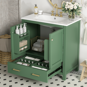30 Inch Green Bathroom Vanity with Single Sink, Combination Under Counter Sink, Bathroom Storage Cabinet with 2 Doors and a Drawer, Soft Closure, Mult