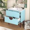 30'' Bathroom Vanity Cabinet with Ceramic Sink Combo Set, Solid Wood Frame Modern Bathroom Storage Cabinet with 2 Drawers, Blue