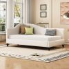 Twin Size L-Shaped Linen Daybed, with Solid Wood Legs, Beige(OLD SKU: SF000145AAA)
