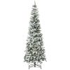 HOMCOM 7.5ft Unlit Snow-Flocked Slim Pine Artificial Christmas Tree with Realistic Branches and 668 Tips