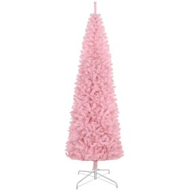HOMCOM 8' Tall Unlit Slim Douglas Fir Artificial Christmas Tree with 1168 Realistic Branch Tips, Pink