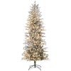 HOMCOM 7.5ft Tall Prelit Artificial Christmas Tree Holiday DÃ©cor with 850 Snow Flocked Branches, 350 Warm Yellow Clear Lights, Auto Open, Extra Bulb