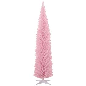 HOMCOM 8' Artificial Pencil Christmas Tree, Slim Xmas Tree with 618 Realistic Branch Tips and Plastic Stand, Pink