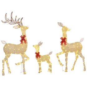 Outsunny 4.5ft 3-Piece Light Up Christmas Deer Family Set of 3, Lighted Reindeer Christmas Decorations with 3 LED Light Modes, Stakes, Zip Ties for In