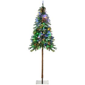 HOMCOM 6ft Tall Prelit Pencil Artificial Christmas Tree Holiday DÃ©cor with 442 Branches, 175 Warm White or Colorful LED Lights, Steel Base