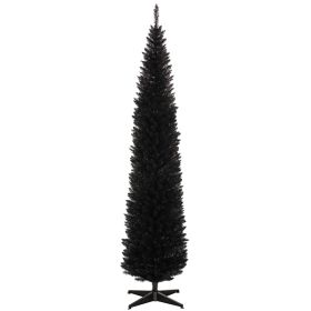 HOMCOM 8' Artificial Pencil Christmas Tree, Slim Xmas Tree with 618 Realistic Branch Tips and Plastic Stand, Black
