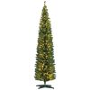 HOMCOM 8' Tall Pre-Lit Slim Noble Fir Artificial Christmas Tree with 300 Warm White LED Lights and 618 Tips, for Christmas Decoration, Green