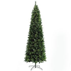 HOMCOM 9ft Tall Pencil Artificial Christmas Tree Holiday DÃ©cor with 1298 Branches, Auto Open, Steel Base, Pine Needles, Green