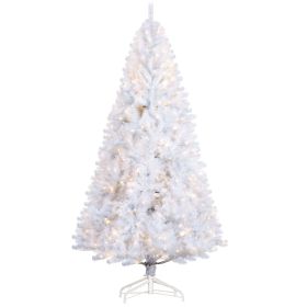 HOMCOM 7.5' Tall Prelit Christmas Tree Douglas Fir Artificial Christmas Tree with Realistic Branches, 500 Warm White LED Lights and 1346 Tips, White