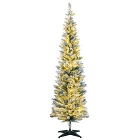 HOMCOM 6' Tall Pre-Lit Slim Noble Fir Artificial Christmas Tree with 170 Warm White LED Lights and 390 Tips, for Christmas Decoration, Green