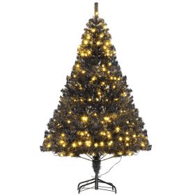 HOMCOM 6' Tall Prelit Christmas Tree Douglas Fir Artificial Christmas Tree with Realistic Branches, 250 Warm White LED Lights and 1000 Tips, Black