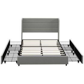 HOMCOM Full Size Bed Frame with Headboard, Upholstered Platform Bed Frame with Storage Drawers, Wood Slats, Noise-Free, and Easy Assembly, No Box Spri
