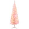 HOMCOM 5' Tall Pre-Lit Slim Noble Fir Artificial Christmas Tree with 110 Warm White LED Lights and 294 Tips, for Christmas Decoration, Pink