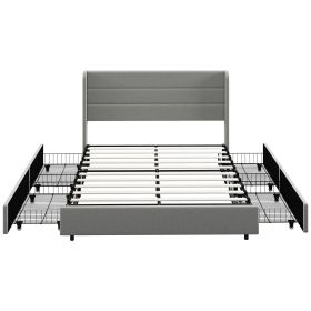 HOMCOM Queen Bed Frame with Headboard, Upholstered Platform Bed Frame with Storage Drawers, Wood Slats, Noise-Free, and Easy Assembly, No Box Spring N