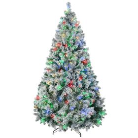 HOMCOM 7.5ft Tall Prelit Artificial Christmas Tree Holiday DÃ©cor with 1149 Snow Flocked Branches, 550 Warm White or Colorful LED Lights, Steel Base