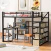 Full Size Metal Loft bed with Staircase, Built-in Desk and Shelves, Black