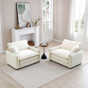 Beige Corduroy,Luxurious and Sophisticated Deep Seated Sofa Set with Two Single Deep Seat Sofa Suitable for Living Room and Office