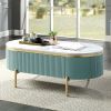 Glam Contemporary Light Teal 1pc Coffee Table White Faux Marble Top Living Room Table W Drawer