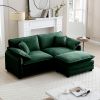 Two-Seater Sofa with One Footrest, L-Shaped 2-Seater Sofa with Ottoman for Small Living Spaces,Green Corduroy