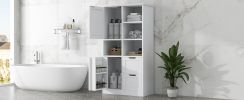 Bathroom Storage Cabinet with Doors and Drawers, Multiple Storage Space, Freestanding Style, Open Shelve, Adjustable Shelf, White