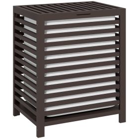 HOMCOM Bamboo Laundry Hamper with Lid, Laundry Basket with Removable Liner Bag, Dirty Clothes Hamper, 19.75 x 14.25 x 23.5 Inches, Coffee