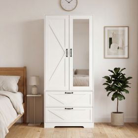 2 Door Wood Wardrobe for Bedroom with Hanging Clothing Rod inside the Cabinet and 2 Drawers for Storage Organization