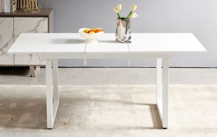 white color,Square Extendable Dining Table with metal leg,Modern Space Saving Kitchen Table for Living Room( 70.86" W x 31.5" D x 29.5" H)