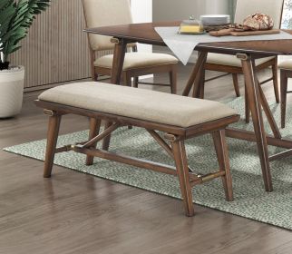 Modern Design 1pc Bench Fabric Upholstered Seat Brown Finish Wooden Dining Kitchen Furniture