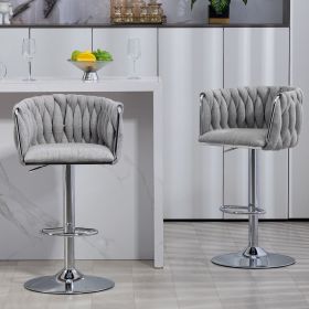 360Ã‚Â° Fabric cover Swivel Bar Stools Set of 2, Adjustable Counter Height Bar Chairs with Woven Back & Footrest