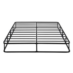 Queen Mattress Foundation 1pc Black Metal Frame with Textured Fabric Cover