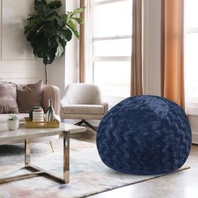 Faux Fur Bean Bag Chair, Navy-5ft Cozy and Stretchable Fabric Lounger for Children and Adults with Easy-Clean Cover