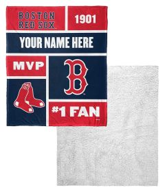 [Personalization Only] OFFICIAL MLB Colorblock Personalized Silk Touch Sherpa Throw Blanket - Red Sox