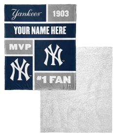 [Personalization Only] OFFICIAL MLB Colorblock Personalized Silk Touch Sherpa Throw Blanket - Yankees