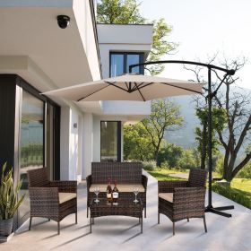 2pcs Arm Chairs 1pc Love Seat & Tempered Glass Coffee Table Rattan Sofa Set Brown Gradient