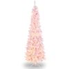 7 Feet Pre-Lit Snow Flocked Hinged Pencil Christmas Tree with 300 Lights and 8 Modes