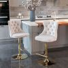 A&A Furniture,Golden Swivel Velvet Barstools Adjusatble Seat Height from 25-33 Inch,Modern Upholstered Bar Stools with Backs Comfortable Tufted for Ho