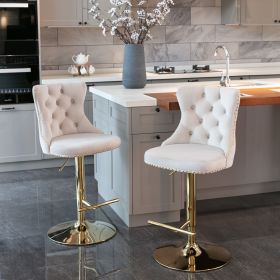 A&A Furniture,Golden Swivel Velvet Barstools Adjusatble Seat Height from 25-33 Inch,Modern Upholstered Bar Stools with Backs Comfortable Tufted for Ho