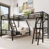 Twin over Full Bunk Bed with a Twin Size Loft Bed attached, with a Desk, Metal, Black