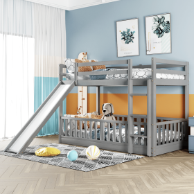 Twin Over Twin Bunk Bed with Slide and Ladder, Gray(Old SKU:LP000009AAE)