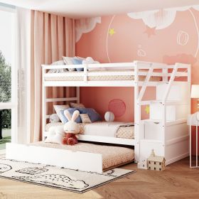 Twin-Over-Twin Bunk Bed with Twin Size Trundle and 3 Storage Stairs,White(OLD SKU :LP000064AAK)