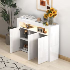 Living Room Sideboard Storage Cabinet Black High Gloss with LED Light