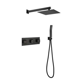 Brass Matte Black Shower Faucet Set Shower System 10 Inch Rainfall Shower Head with Handheld Sprayer Bathroom Luxury Rain Mixer Combo