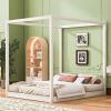 Queen Size Canopy Platform Bed with Support Legs,White