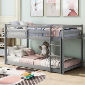 Twin over Twin Floor Bunk Bed with Ladder , Gray (Old SKU:WF281727AAE/WF286602AAE)