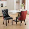 A&A Furniture Nikki Collection Modern Tufted Solid Wood Dining Chair Set, Velvet and PU Upholstered with Nailhead Trim, Black & Wine Red, 2-Piece Set