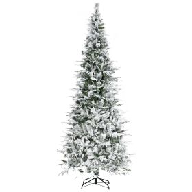 HOMCOM 9' Unlit Snow Flocked Pine Artificial Christmas Tree with Realistic Branches and 1159 Tips, Green